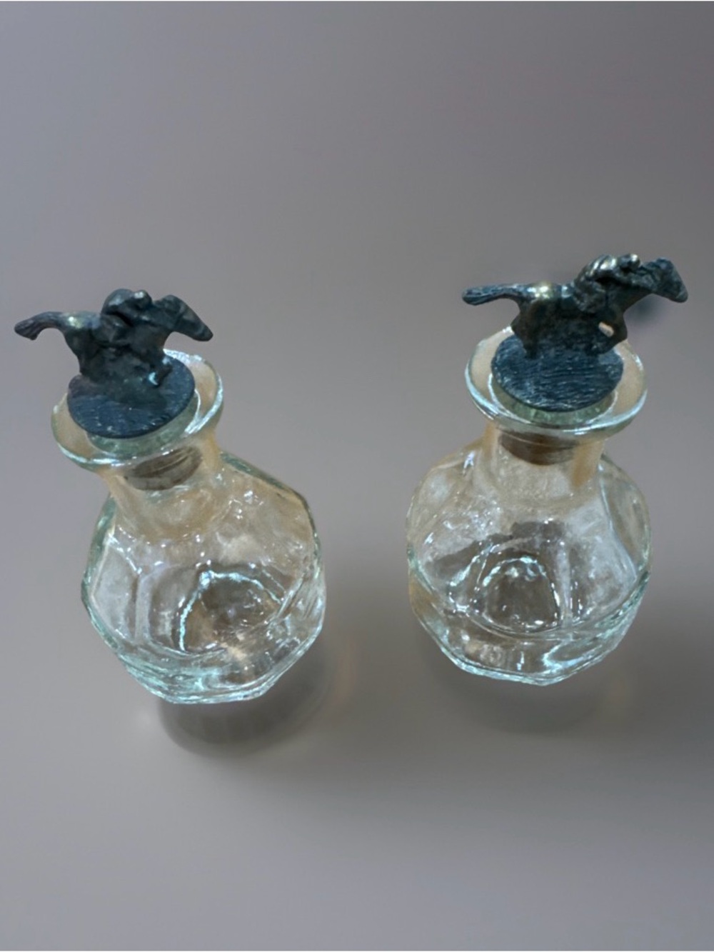 Blanton’s Bourbon Empty Mini Glass Decanter Bottles Set Horse Stoppers 4” Set 2